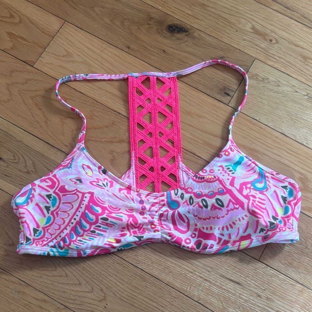 Aerie EUC pink/blue/yellow patterned bikini top Size large
